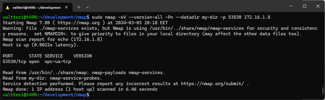 Nmap output with new service detection capability